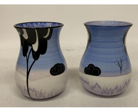 A PAIR OF BRIAN WOOD "VAL D' ISERE" VASES SIGNED A. HULSE AND K. OAKLEY 