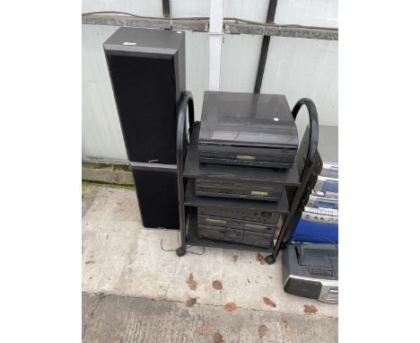 AN ASSORTMENT OF HITACHI STEREO ITEMS TO INCLUDE RECORD PLAYER, SPEAKERS AND CASSETTE DECK ETC 