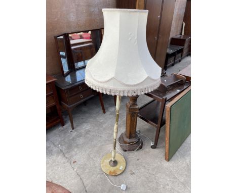 A MODERN ONYX AND BRASS STANDARD LAMP WITH SHADE 
