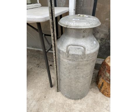 AN ALUMINIUM MILK CHURN WITH 'CAMBELL MAYNOOTH' LID 
