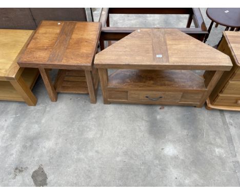 A MODERN HARDWOOD LAMP TABLE AND A CORNER UNIT 