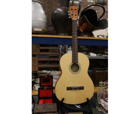 A FENDER ACOUSTIC GUITAR WITH STAGG STAND AND CASE 