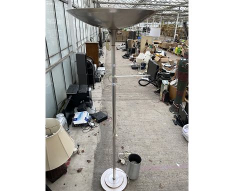 A CHROME UPLIGHTER AND ATABLE LAMP 