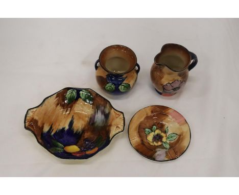 FOUR PIECES OF H &amp; K TUNSTALL POTTERY, TO INCLUDE A BOWL, PLATE, JUG AND BOWL 
