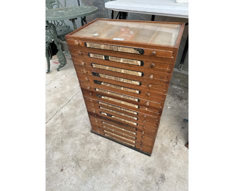 A VINTAGE FIFTEEN INTERSECTION SPECIMEN DRAWERS EACH WITH GLASS TOPS 