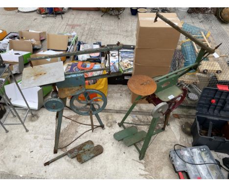 TWO VINTAGE TREDDLE SCROLL SAWS TO INCLUDE A HOBBIES (BOTH A/F) 