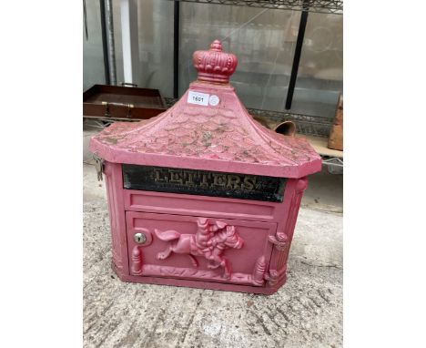 A VINTAGE CAST METAL LETTER BOX WITH KEY 