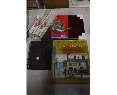 A COLLECTION OF ARTISTS ITEMS TO INCLUDE AN AS NEW IN CELLOPHANE BOXED CRIMSON AND BLAKE 35 PIECE OIL COLOUR PAINT ART SET, T