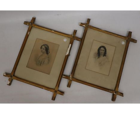 TWO VINTAGE ENGRAVINGS OF YOUNG LADIES, FRAMED, 32CM X 39CM 