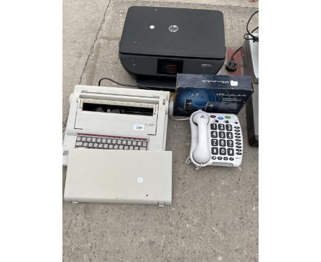 AN ASSORTMENT OF ITEMS TO INCLUDE A HP PRINTER, A TELEPHONE AND A TYPEWRITER ETC 