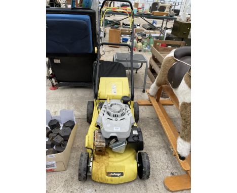 A PETROL CHALLENGE ROTARY LAWN MOWER WITH GRASS BOX 