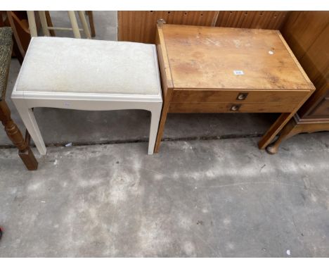 A HEAL FURNITURE PRODUCTION LAMP TABLE WITH TWO DRAWERS AND PAINTED DRESSING STOOL 