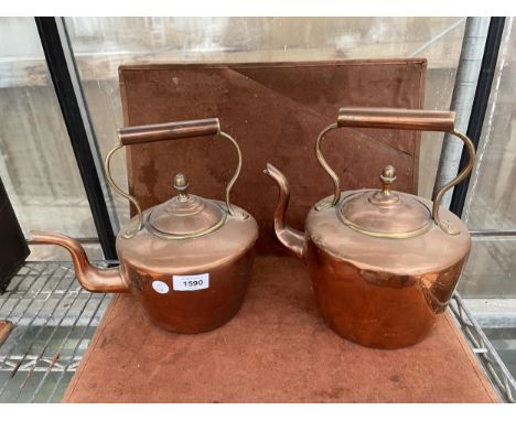 TWO LARGE VINTAGE COPPER KETTLES 