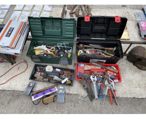TWO TOOL BOXES CONTAINING AN ASSORTMENT OF TOOLS TO INCLUDE SPANNERS, PLIERS AND FILES ETC 