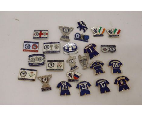A COLLECTION OF ENAMEL CHELSEA FC BADGES - 23 IN TOTAL 