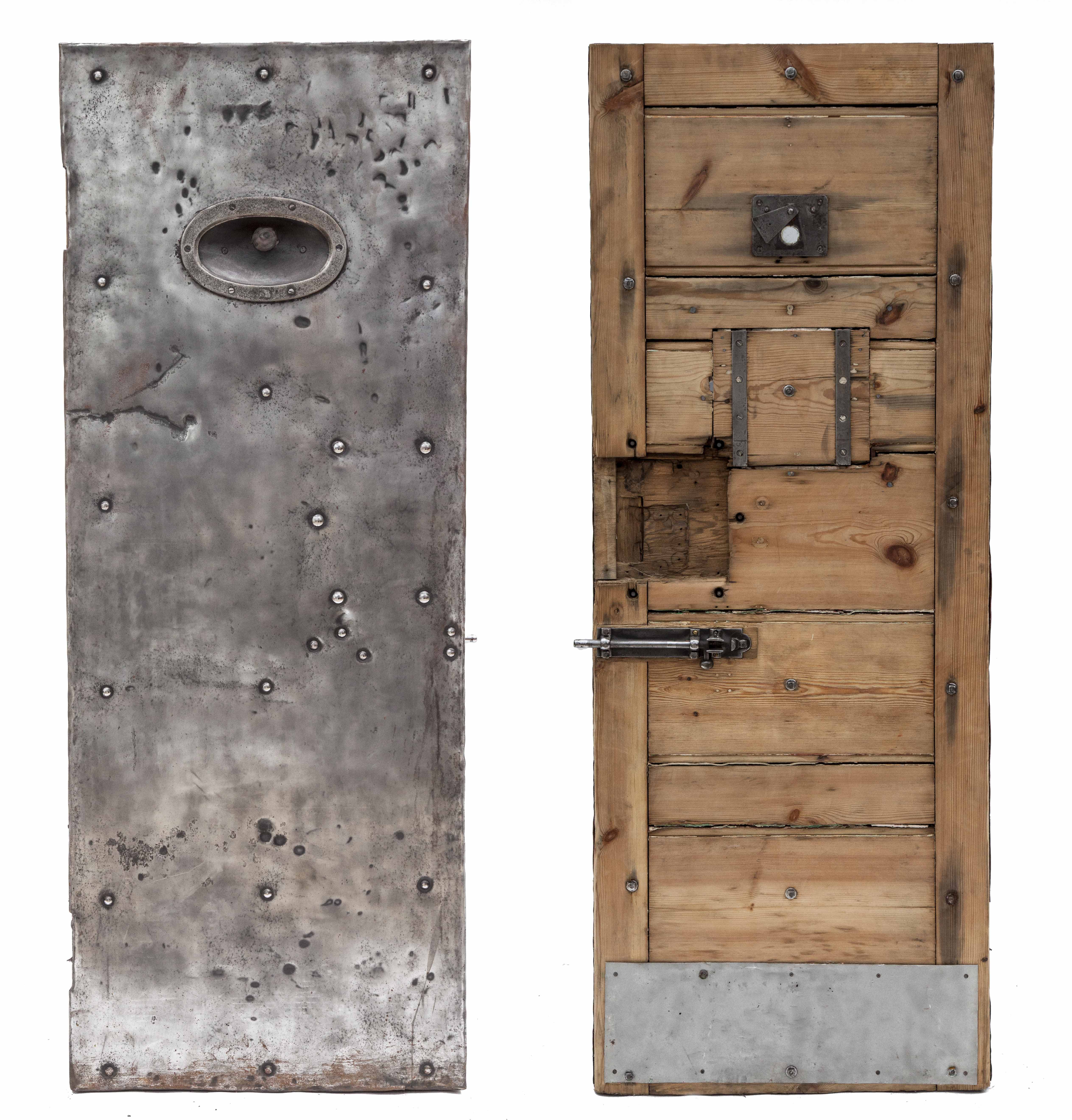An Old Possibly 19th Century Wood And Steel Prison Door With
