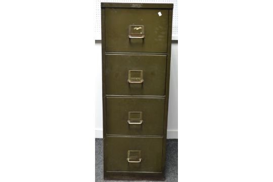 A Vintage Four Drawer Green Painted Galvanized Metal Filing Cabinet By Taylor S Typewriter Co C