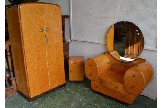 An Art Deco Birds Eye Maple Bedroom Suite Comprising Fitted