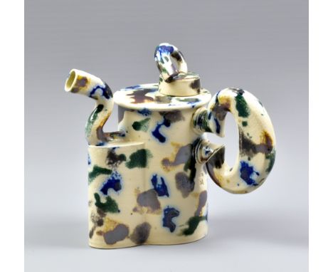 PETER MEANLEY (born 1944); a salt glazed teapot, 'Celery Stick', impressed PM mark and dated 2001, height 17cm.Additional Inf
