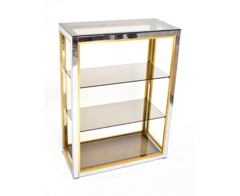 RENATO ZEVI; an Italian chrome display shelf, height 103cm.Additional InformationIf classing the base unit with the glass pan