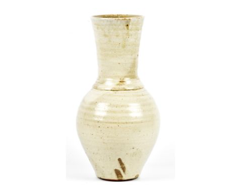TIM LAKE (born 1974); a stoneware bottle covered in white bisque slip and ash glaze, impressed TML mark, made 2018, height 31