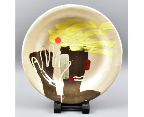 BRUCE McLEAN (born 1944); a large earthenware plate with brush and incised decoration on buff ground, painted signature and d