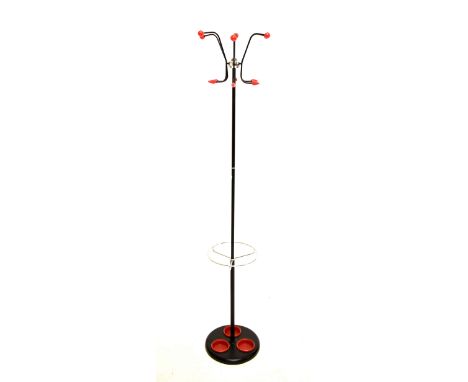 HAGO; an 'Atomic' coat/stick stand with red plastic 'hooks' on circular base. height 168cm.Additional InformationSome general