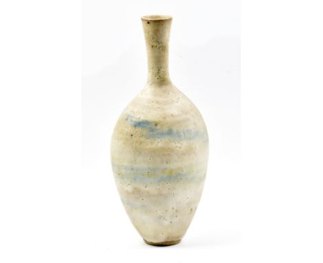 ANDREW DAVIDSON; a stoneware bottle with blue and sea green decoration on pitted white ground, impressed AD mark, height 24.5