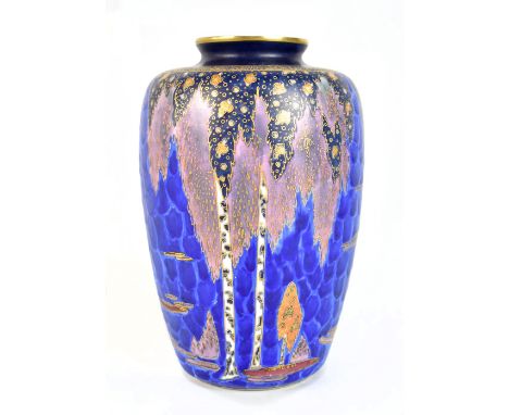 CARLTON WARE; a 'Forest Tree' pattern vase of shouldered cylindrical form, with printed marks and no.3244 to base, height 23c