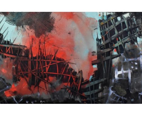 ANDRE VERLON (1917-1993); an oil and collage, 'Construction', signed and dated 1964, 32.5 x 50.5cm, framed and glazed. (D)Exh
