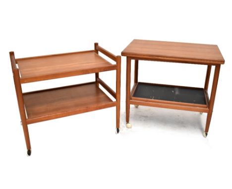 A Danish teak trolley with folding top and removable tray on castors stamped 'Made in Denmark' to underside, 64 x 70 x 44.5cm