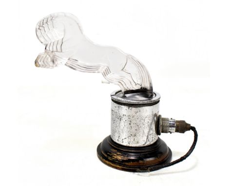 RENE LALIQUE (1860-1945); a 'Cinq Cheveaux' clear and frosted glass car mascot circa 1925, embossed signature to rim, raised 