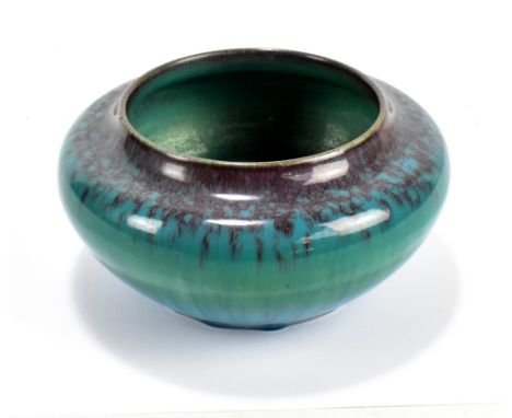ROYAL LANCASTRIAN; a glazed squat bowl, with turquoise rim and green-blue body, impressed marks, numbered 2292 to base, circa
