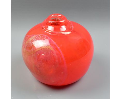 SAMUEL HERMAN (born 1936); a red ground ovoid glass vase with trailed detail, signed and dated 1971 to base, height 17.5cm. (