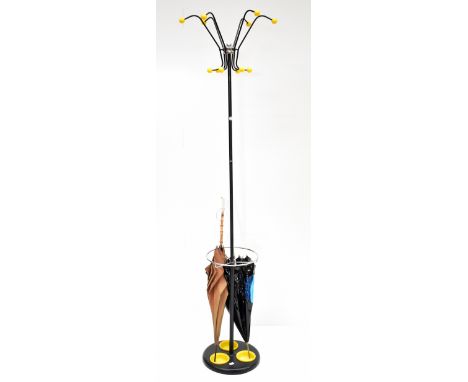 HAGO; an 'Atomic' umbella/stick stand with yellow finials and trays, height 172cm.