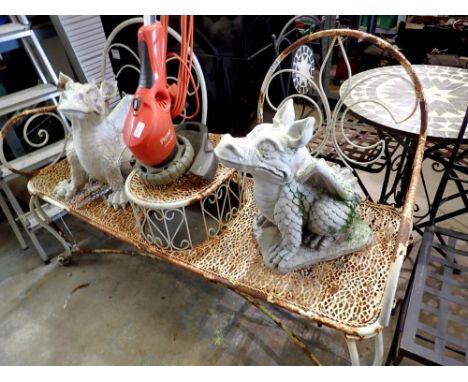 Metal garden bench with raised centre, 128 x 47 x 96 cm. Not available for in-house P&amp;P 