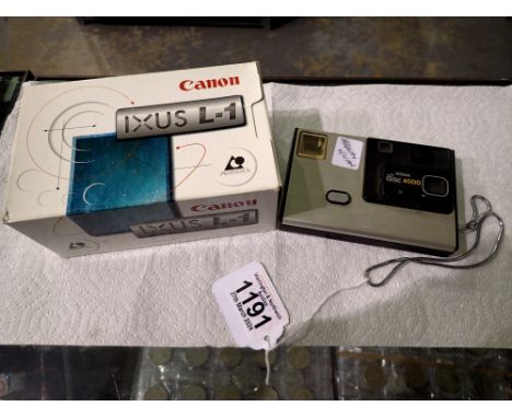 Kodak disc 4000 camera and a boxed Canon Ixus L-1 camera. UK P&amp;P Group 2 (£20+VAT for the first lot and £4+VAT for subseq