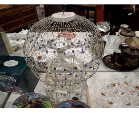French vintage wood and wire ornamental bird cage. UK P&amp;P Group 2 (£20+VAT for the first lot and £4+VAT for subsequent lo