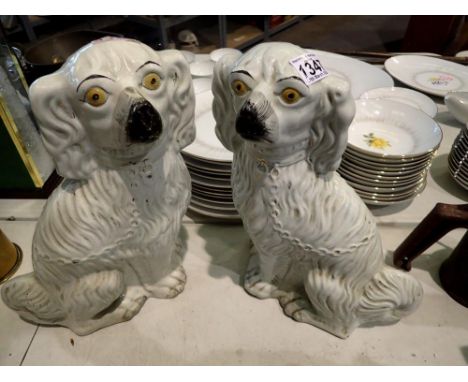 Pair of Staffordshire spaniels, crazing but no chips or cracks, H: 36cm. UK P&amp;P Group 3 (£30+VAT for the first lot and £8