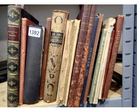 Shelf of mixed vintage books to include music books, Queens coronation order of service etc. Not available for in-house P&amp