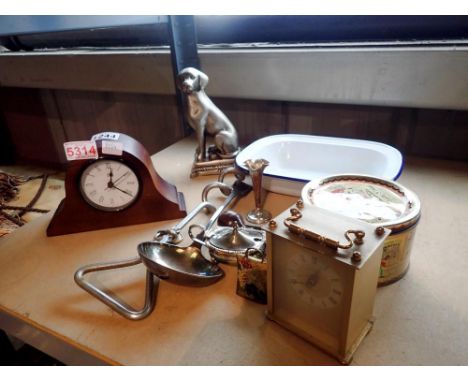 Mixed metal ware and a mantle clock. Not available for in-house P&amp;P 