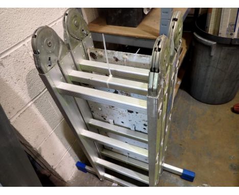 Aluminium 4-fold combination ladder and work platform, complete with platform plates. Not available for in-house P&amp;P 