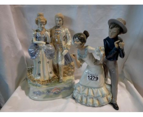 Nao figurine of a boy and girl (one missing finger) and a Dresden figurine of another boy and girl. UK P&amp;P Group 3 (£30+V