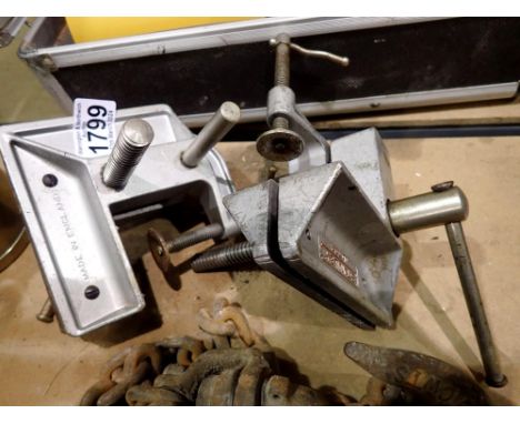 Two Stanley 702 clamp-on bench vices. Not available for in-house P&amp;P 