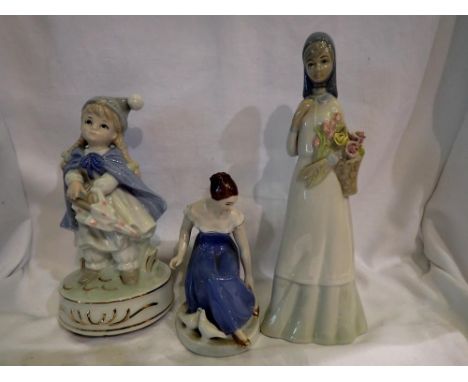 Three ceramic figurines including a musical example. UK P&amp;P Group 3 (£30+VAT for the first lot and £8+VAT for subsequent 