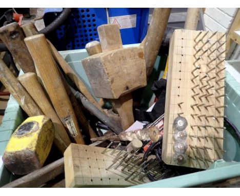 Box of mixed hand tools to include hammers. Not available for in-house P&amp;P 