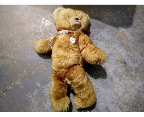 Large vintage real fur teddy bear with glass eyes and growler. Not available for in-house P&amp;P 