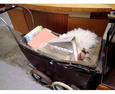 Vintage dolls pram with mixed toy contents. Not available for in-house P&amp;P 