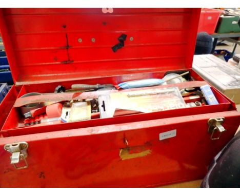 Metal tool box of mixed hand tools. Not available for in-house P&amp;P 