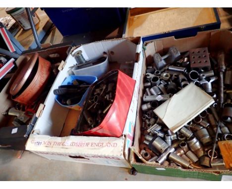 Large quantity of sockets/screws/tools across three containers. Not available for in-house P&amp;P 